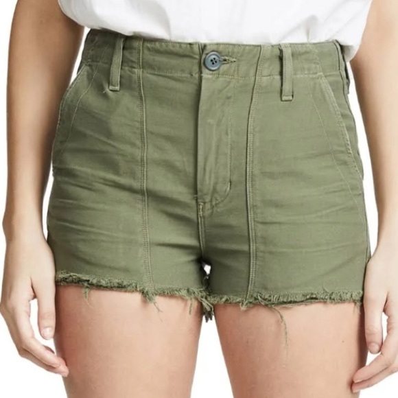 CITIZENS OF HUMANITY SURPLUS MEGHAN GREEN HIGH RISE FRAY HEM SHORTS WOMENS SZ 25 - Picture 1 of 7